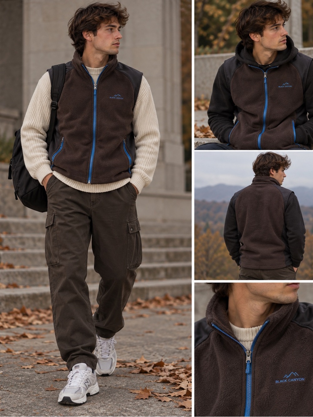 Black Canyon Men’s Fleece Vest XXL Brown Blue Zip Outdoor Layer